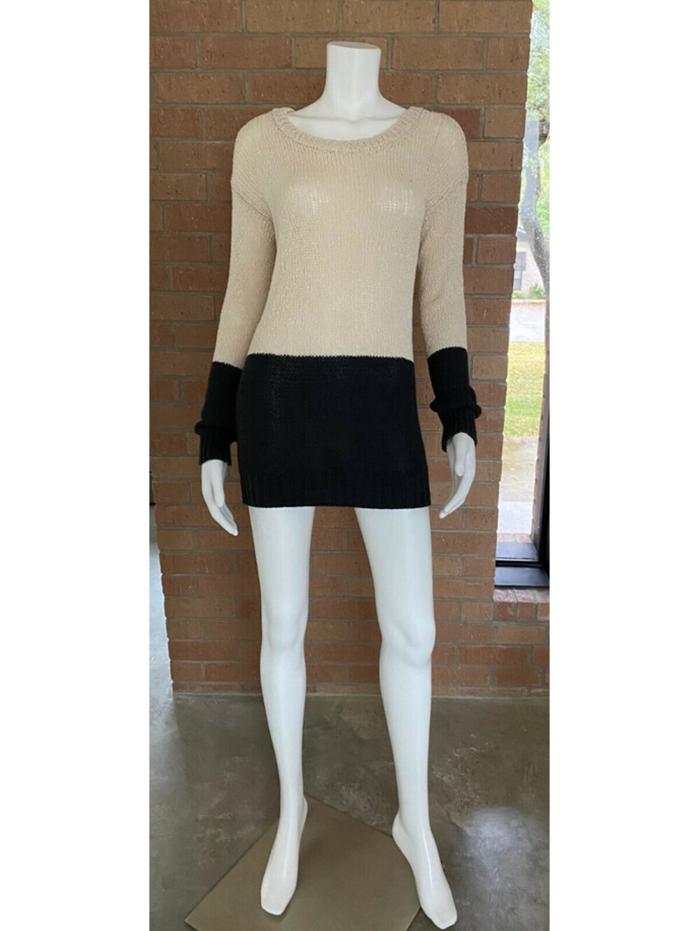 Womens FRENCH CONNECTION LONG SLEEVE KNIT SWEATER DRESS Cream Blue SIZE SMALL